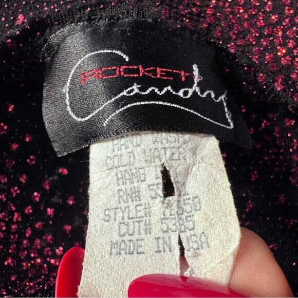 Vintage 90s Glitter Mini Dress Black Red Sparkle Strappy Back Rocket Candy Party - Picture 7 of 7